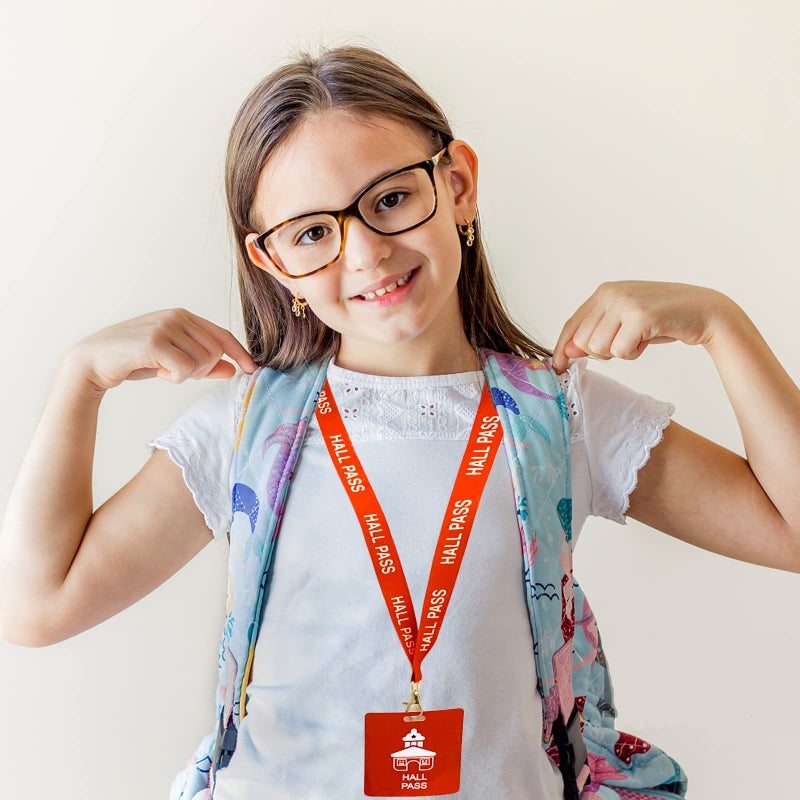 BEMAXYE Hall Pass Lanyards with Large Card Passes, Unbreakable School Classroom Passes Set for Teacher Parents (10 X Hall Pass) (Red 10* Hall Pass) - Image 3